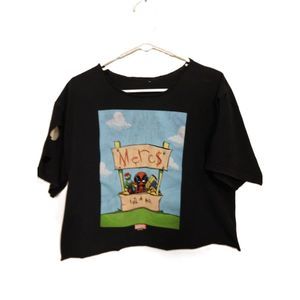 Marvel cropped women's small black tank top. 1 mil a merc. Spiderman.